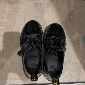 Dr. Martens Holly lace up Black Shoes with Yellow Stitching